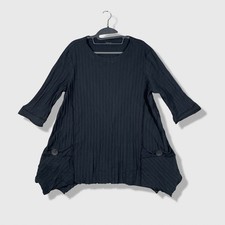 Focus Ribbed Tunic Top Womens Medium Black Lagenlook Minimalist 3/4 Sleeve Tunic price
