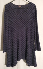 Tianello-Gray Black Geo Textured Long Sleeve Round Neck Knit Top Tunic-LARGE Tunic price