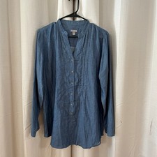 J. Jill Pintuck Tunic Womens M Blue LS Textured Stripe Casual Top Coastal Chic Tunic price