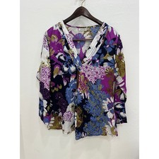 Masai Clothing Co Floral V-Neck Tunic Top Purple Blue Viscose Size M Tunic price