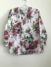 Soft Surroundings Tunic Top Women’s Size PS Floral Tux Pleat 3/4 Sl V Neck Tunic price