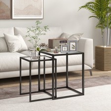 Nesting Tables Set of 2, Side End Table with Tempered Glass Top, Black Nesting Tafels price