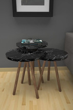 Set Of 3 Round Wood Nesting End Stacking Bedside Tables Living Room Home Black Nesting Tafels price
