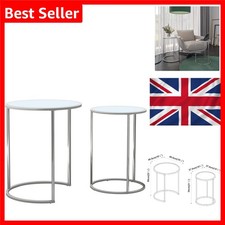 eBay 2-Piece Nesting Side Tables Set White Glass Modern Metal Base Living Roo... Nesting Tafels price