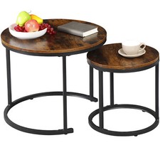 Set of 2 Nesting Coffee Table Round End Side Table for Small Spaces Rustic Brown Nesting Tafels price