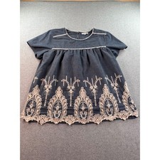 Sweet Salt Modest Clothing Blue Chambray Lace Embroidered Babydoll Top XL Modest Kleding price