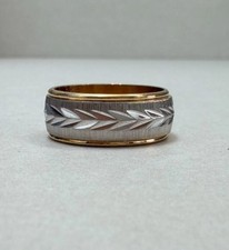 Vintage Two Tone Wedding Band Ring Gold Silver Chevron Engraved Unisex Goud Wedding Band price