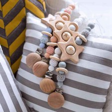 Crochet Wooden Bead soothers Holder Chain Silicone Beads Pacifier Clip Holder Pacifier price