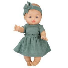 Heless 54022 - Meisjes babypop met mousseline jurk in saliegroen en bijpassende Meisjes jurk price