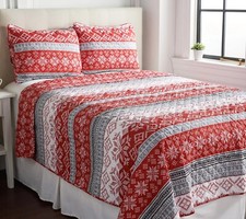 Home Reflections Fair Isle Print Quilt Set with Tote - Queen - Winter Red Quilt price