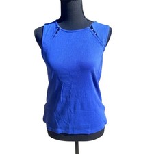 Womens Sleeveless Tank Top Blue Casual Embellished Neckline Dames hemdje price