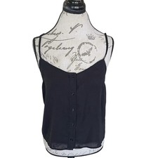 Topshop Womens Tank Top Black Button Up Strappy Sleeveless Bohemian Classic Sz 6 Dames hemdje price