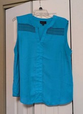 Womens Sleeveless Teal Blouse Lace Trim V Neck Tank Top Sz XL Dames hemdje price