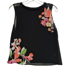 A New Day Womens Tank Top Black Sleeveless Floral Print Sheer Overlay Resort S Dames hemdje price