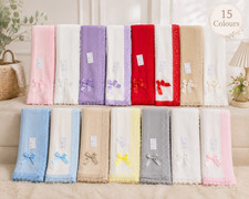 SPANISH KNITTED BABY SHAWL NEWBORN GIRL BOY RECEIVING BOW BLANKET NEW* Baby Blanket price