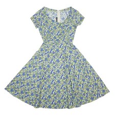 DOLLZ & DAMES Womens Blue & Green Floral Cotton Fit & Flare Short Sleeve Knee Dames shorts price