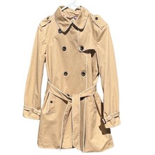 GAP Womens Tan Double Breasted Trench Coat White Piping Polka Dot Lining Large Dames Trench Jas price
