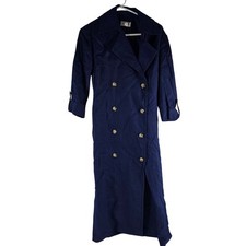 Talbots Womens Navy Blue 100% Linen Double Breasted Trench Coat Size 8 Longline Dames Trench Jas price