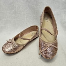 Gap Ballet Flats Girls Size 10 Rose Gold Glitter Bow Elastic Strap Dressy Shoes Meisjes ballerina's price