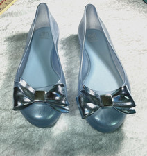 Melissa Mel Girls Size 3 Light Blue Glitter Jelly Ballet Flats Bow Slip On Shoes Meisjes ballerina's price