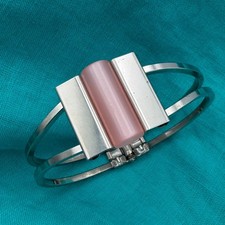 Vtg 1930s Jakob Bengel Art Deco Clamper Bracelet Pink Galalith Chrome Modernist Goud Armband price