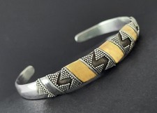 STERLING SILVER & 22K GOLD CUFF BANGLE ARTISAN GEOMETRIC TORQUE BRACELET 22CT Goud Armband price