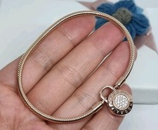 BOXED Genuine Pandora Rose Gold Sparkling Logo Signature Padlock Bracelet 💕20cm Goud Armband price