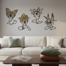 4 Pieces Line Art Portraits Butterfly Design Metal Wall Decor Multi Panel Meerdelige / forex wanddecoratie price