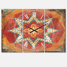 3 Piece Wall Clock Moroccan Tile Art Print new Orange Multi-Panel Meerdelige / forex wanddecoratie price