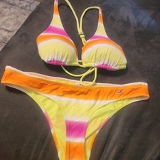Vintage Hollister Bikini Set Push Up Padded striped Retro Y2K sz med. cheeky Bikini price