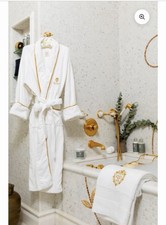 The Plaza Hotel luxury bathrobe plush white Turkish cotton gold rope trim Medium Bathrobe price