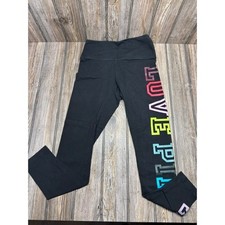 Victorias Secret PINK Womens Black Rainbow Logo High Waist Cropped Leggings M Leggings price