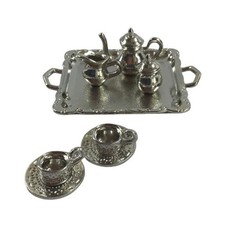 Dolls House Silver Tea Coffee Serving Set on Tray Dining Sitting Room Accessory Dining Kamer Set / Set price