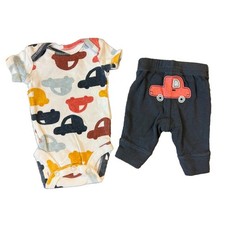 Carters Preemie Baby Boy Outfit Bodysuit Gray Pants Cars Trucks 2 Piece Set Lot Baby Broek price