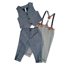 BABY DYMPLES boys size 0 6-12 months pants waistcoat suspender set grey 3 pieces Baby Broek price