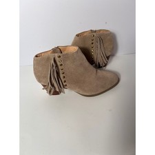 Vionic Suede Ankle Boots Fringe Studded Accents Tan Women's Size 9.5 Dameslaarzen price