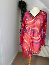 SWIRL PATTERN ASYMMETRIC KAFTAN HOLIDAY BEACH COVER UP FLOATY BEADED SEQUINS Plaj Giysisi price