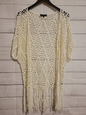 POL cardigan beach cover up open knit open front fringe crochet Size: Large Plaj Giysisi price