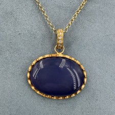 925 sterling silver necklace lavender calcedony gemstone matte gold gilt 22'' Ketting met gekleurde stenen price