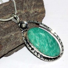 925 Silver Plated Amazonite Jewellery Necklace Handmade Gemstone Size 16" MJ Ketting met gekleurde stenen price