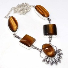 925 Silver Plated Tiger Eye Jewellery Necklace Handmade Gemstone Size 17" MJ Ketting met gekleurde stenen price