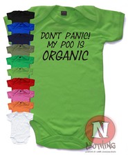 Naughtees Clothing Don't Panic My Poo's Organic Babygrow Baby Suit babyvest Babyvest price