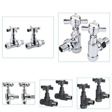 Radiator Valves X2 Traditional Angled Straight Heated Towel Rail Chrome Grey Tap Havlupan price