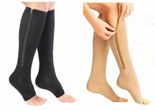 Zippered Compression  Knee High Stockings Open Toe Nude or Black Sizes S/M-L/XL Kniesokken / pantykousen price