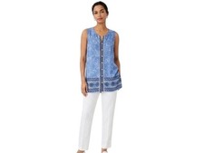J.Jill Sleeveless Tunic Top Sz M Blue Boho Chic Coastal Grandma Modest Artsy Modest tuniek price