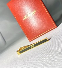 Auth Beautiful S.T.Dupont D Logo Dark Khaki &Gold Tie Clip Bar pin Business Gift Dasspeld price