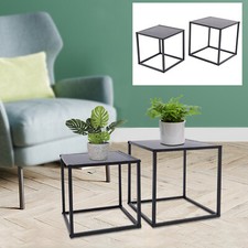 2pc Modern Metal Coffee Table Tray Square Side/End Table Office Home Matt Black Orta Sehpa price