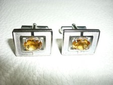 Silver 1970s Japan Gold Citrine Cufflinks SILVER925 Used 10.8g Manchetknopen price
