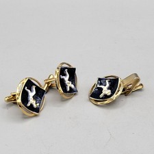 Vintage Baseball Player Gold Tone Enamel Cufflinks & Tie Clip Set Men's Sports Manchetknopen price