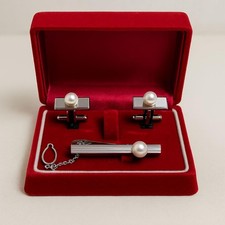 Sterling Silver Pearl Cufflinks & Tie Pin Set Engraved Luxury Used Manchetknopen price